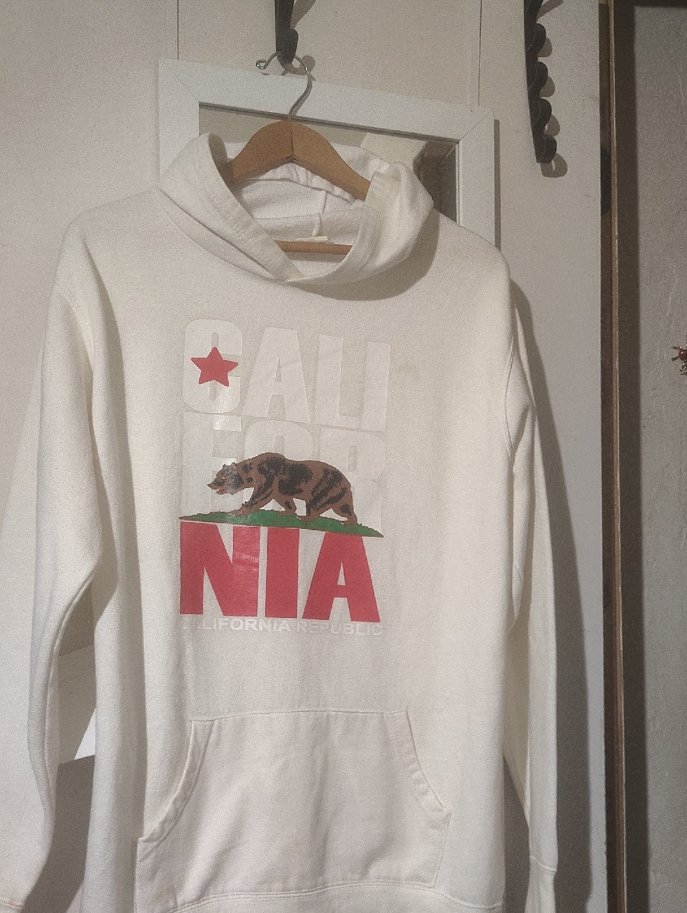 California Hoodie Men's White Graphic Hoodie Jacket with California Bear Print